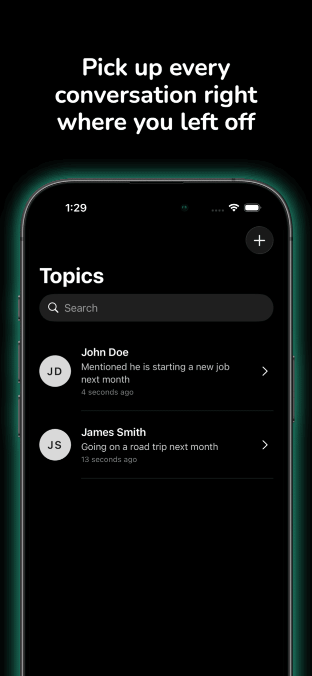 Topics screen