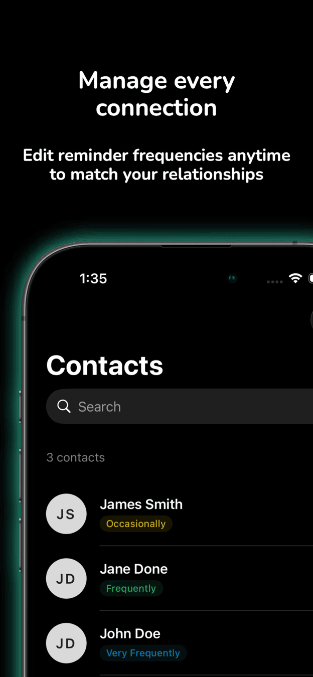 Contacts screen with frequency labels